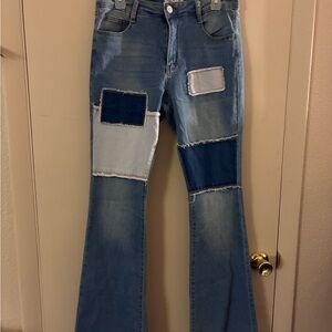 Rue21 Blue Patchwork Flare Jeans